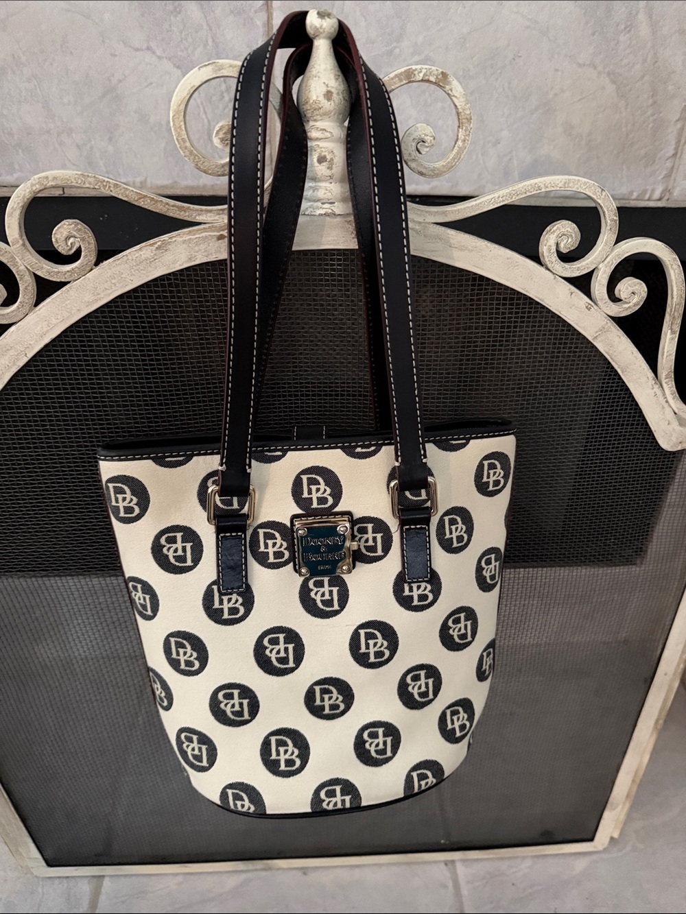 Dooney & Bourke Cream and Black Monogram Canvas Tote